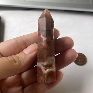 Druzy red moss agate crystal tower